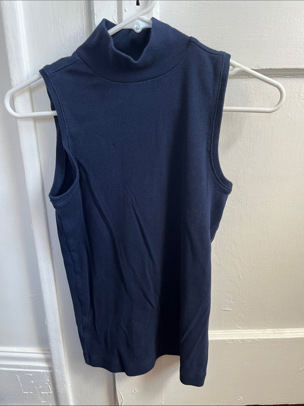 LOFT Navy Sleeveless Mock Neck Top